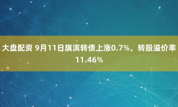 大盘配资 9月11日旗滨转债上涨0.7%，转股溢价率11.46%