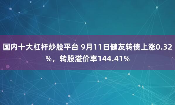 国内十大杠杆炒股平台 9月11日健友转债上涨0.32%，转股溢价率144.41%